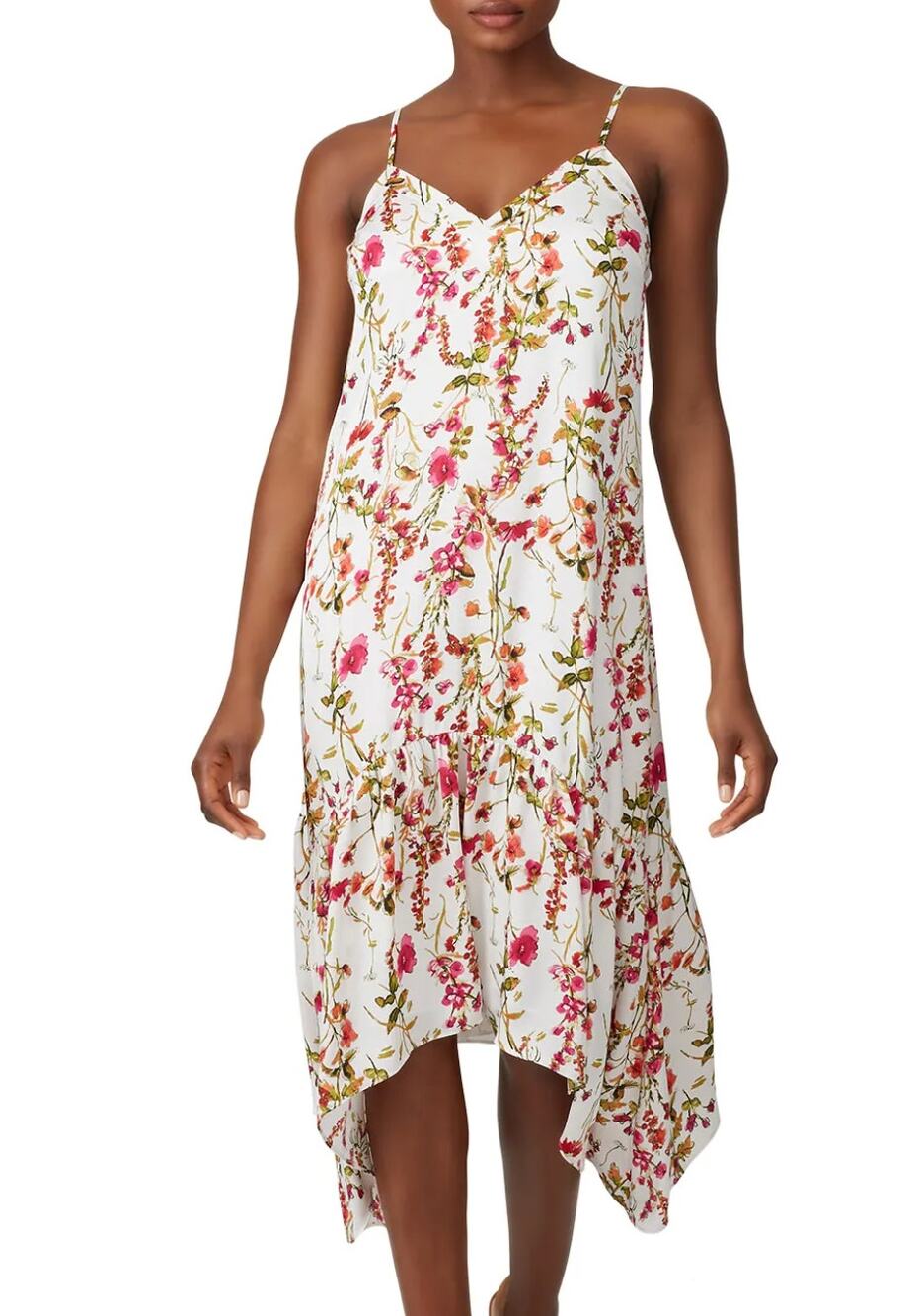 Great Jones White Floral Midi Slip Dress SMALL Vacation Cottage Party Satin $300